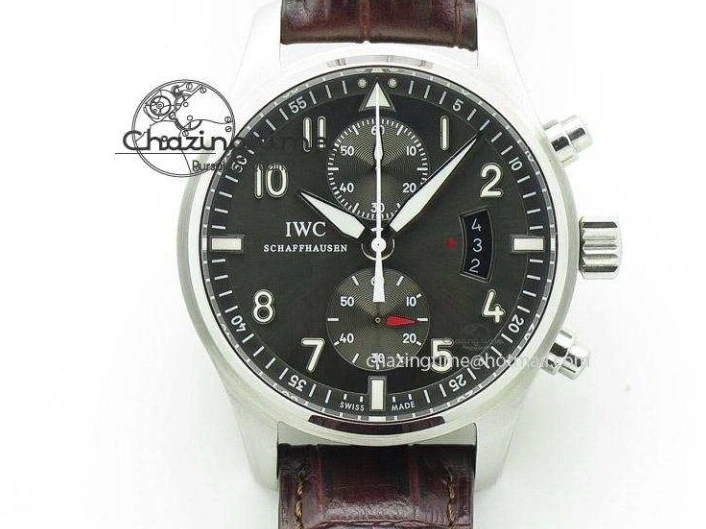 MIROTIME 1221 Pilot Chrono Spitfire IW387903 SS ZF 1:1 Best Edition Black Dial on Brown Leather Strap A OdorResistant 7127